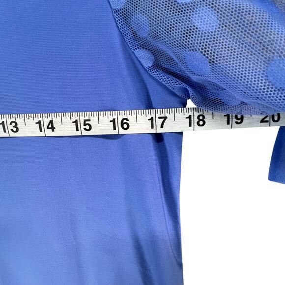 Studio 1886 Asymmetrical Top Womens S Blue Polka Dot Mesh Sleeves Button Modern - Picture 6 of 14